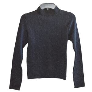 Planet Heart Juniors Metallic Knit Mock Neck Top in Black Beauty & Silver, Large